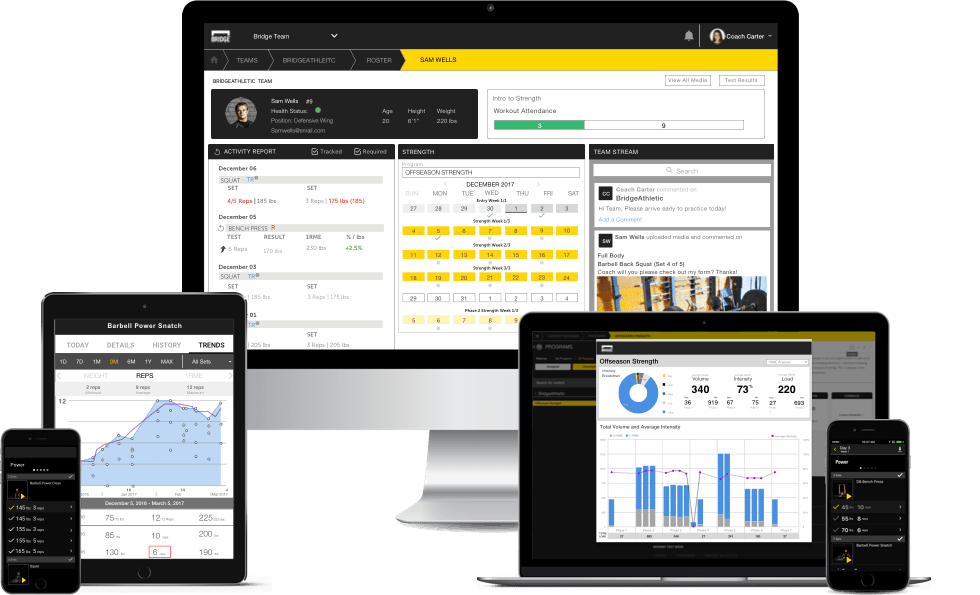 The Bridge Athletic platform across desktop, laptop, tablet and mobile