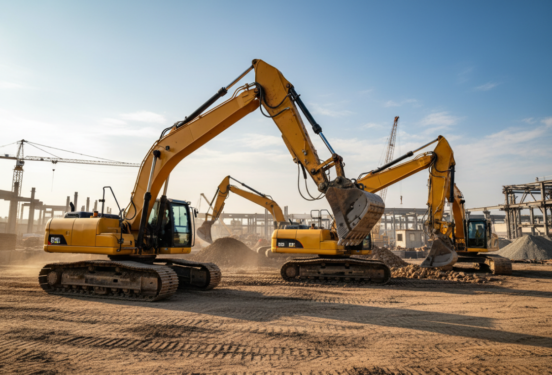 Excavators working at an active construction site