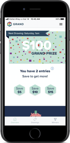 Grand savings app — prize drawing screen