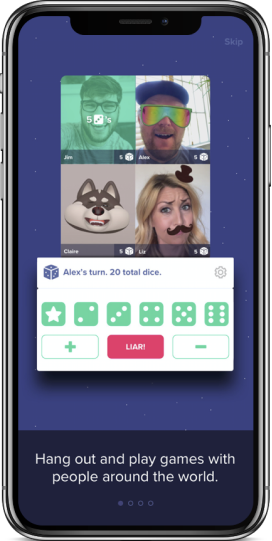 Pop.In — in-room dice game on live group video